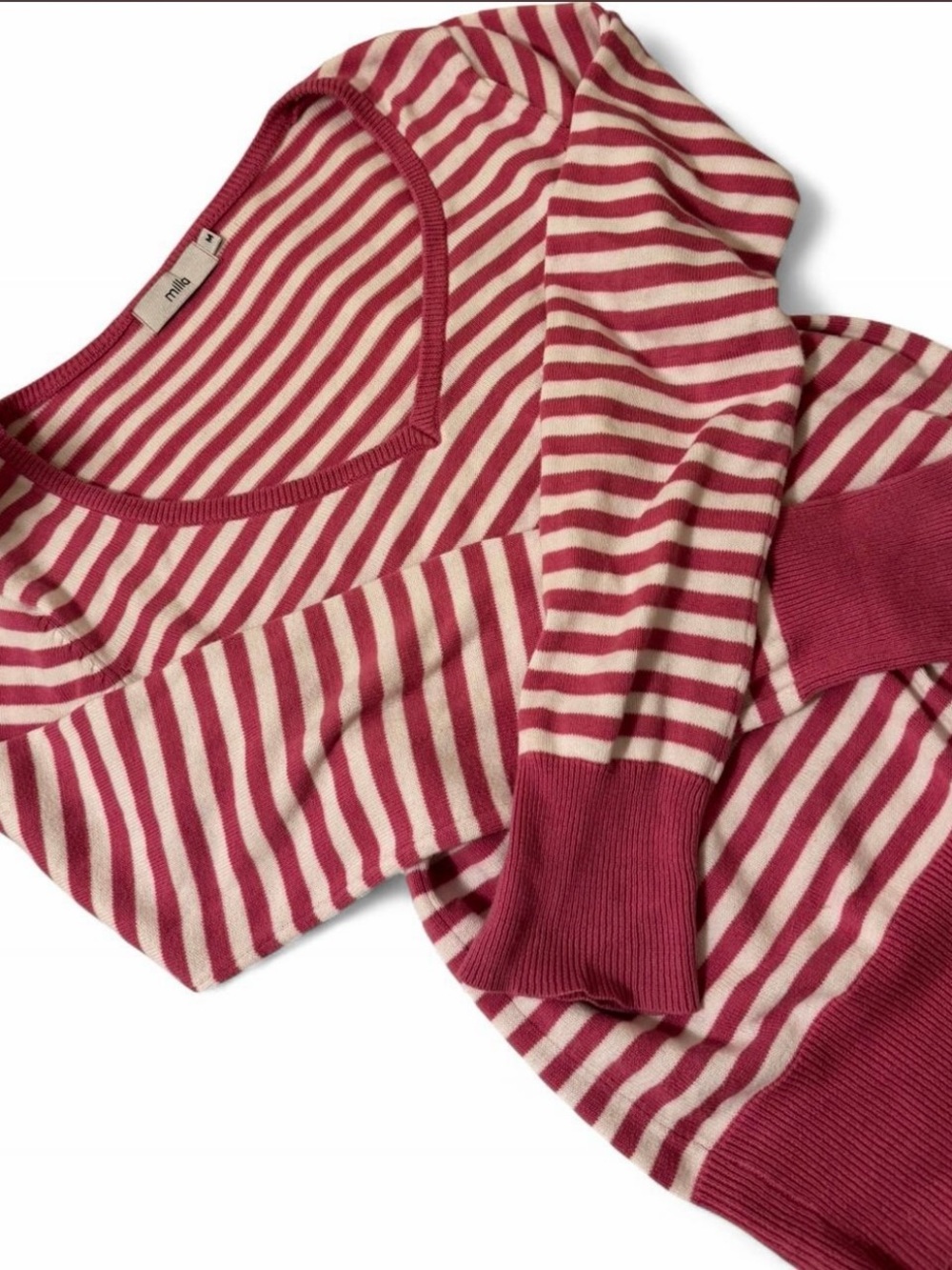 Millau Pink and Cream Striped Scoop Neck Sweater
